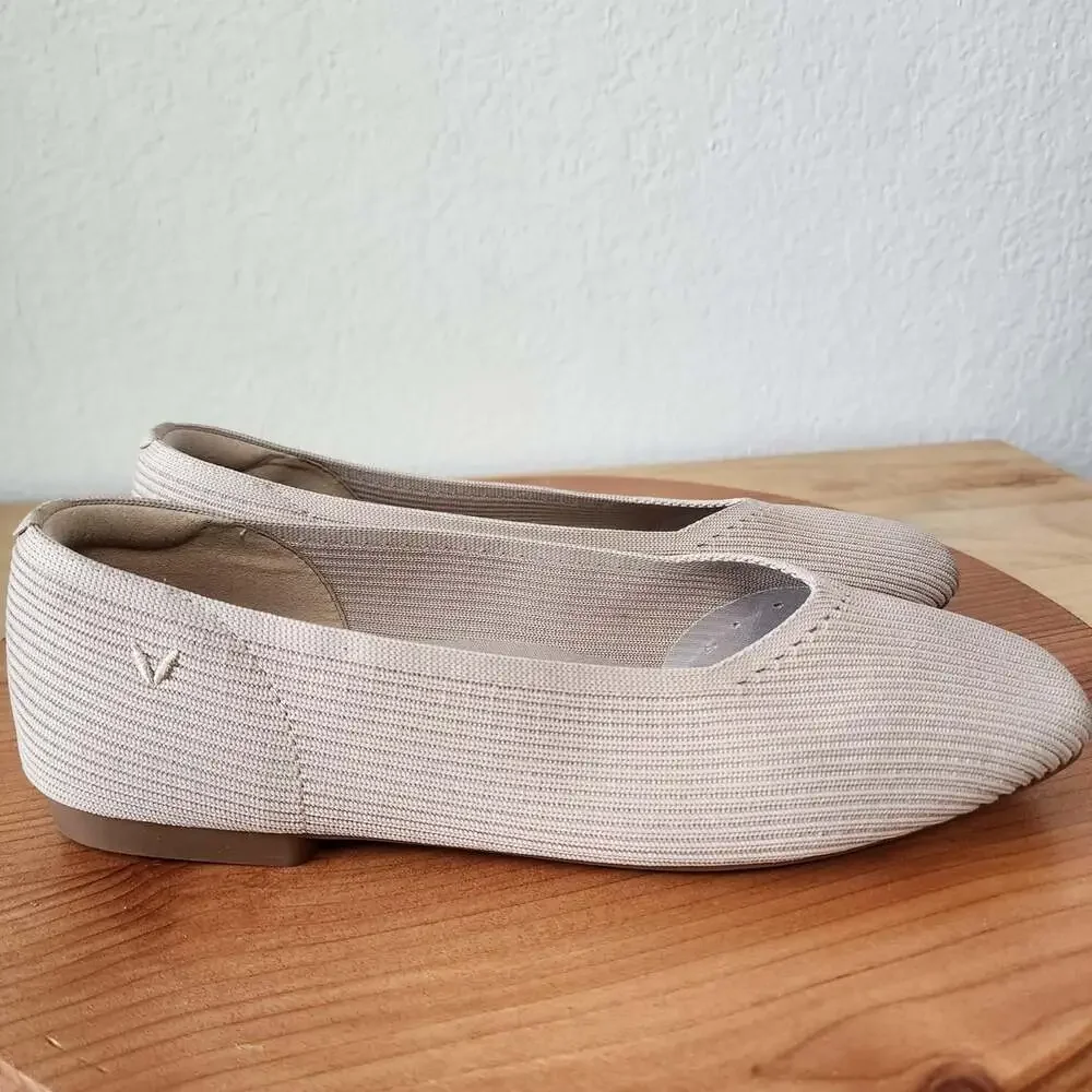 VIVAIA Shoes Womens Size 8 Beige Knit Ballet Flats Square Toe Slip On EU 39